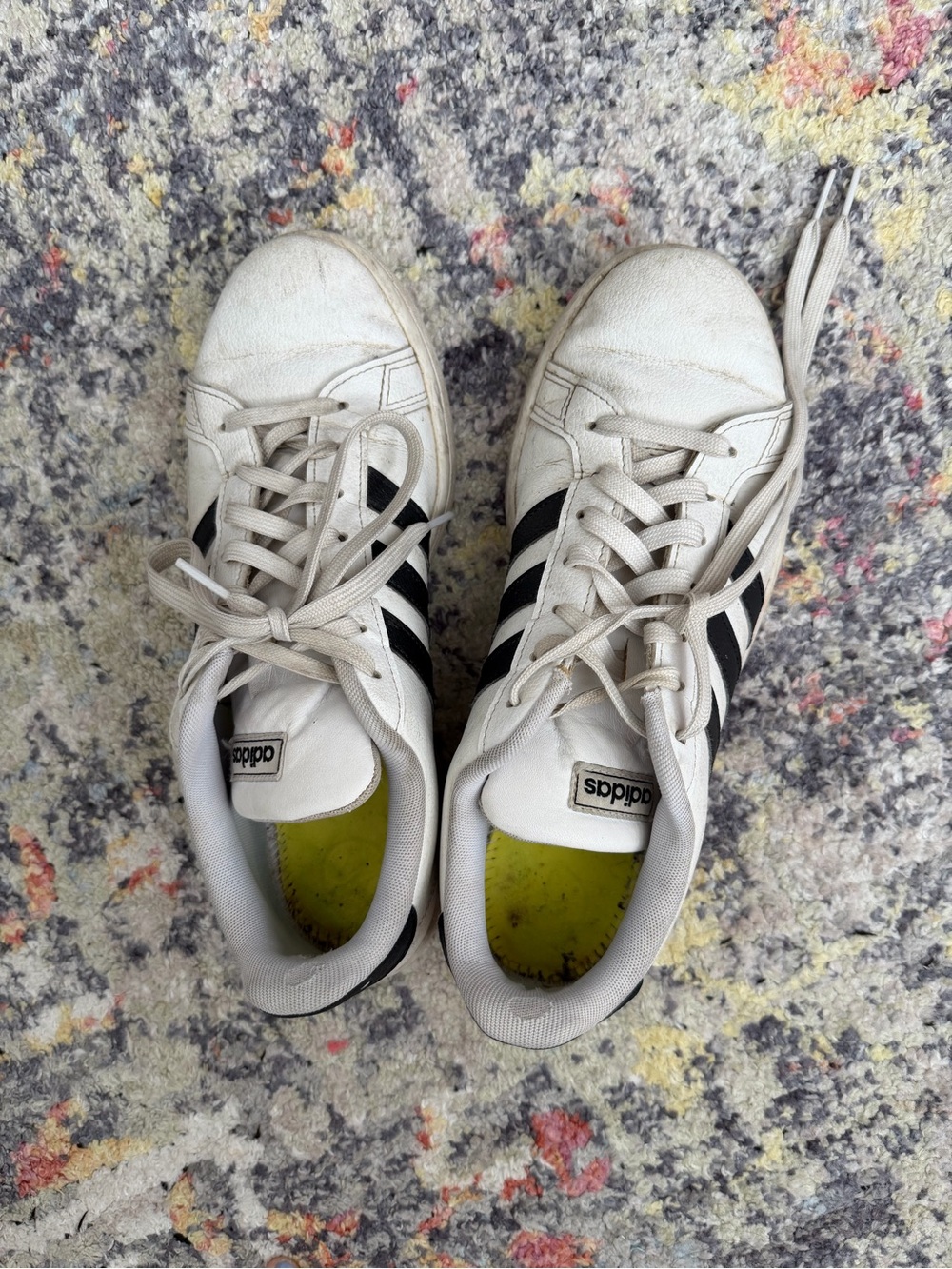 adidas White Sneakers with Black Stripes - women’s 9.5